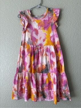 Little Miss Pink, Yellow & Gray Watercolor Tiered Dress
